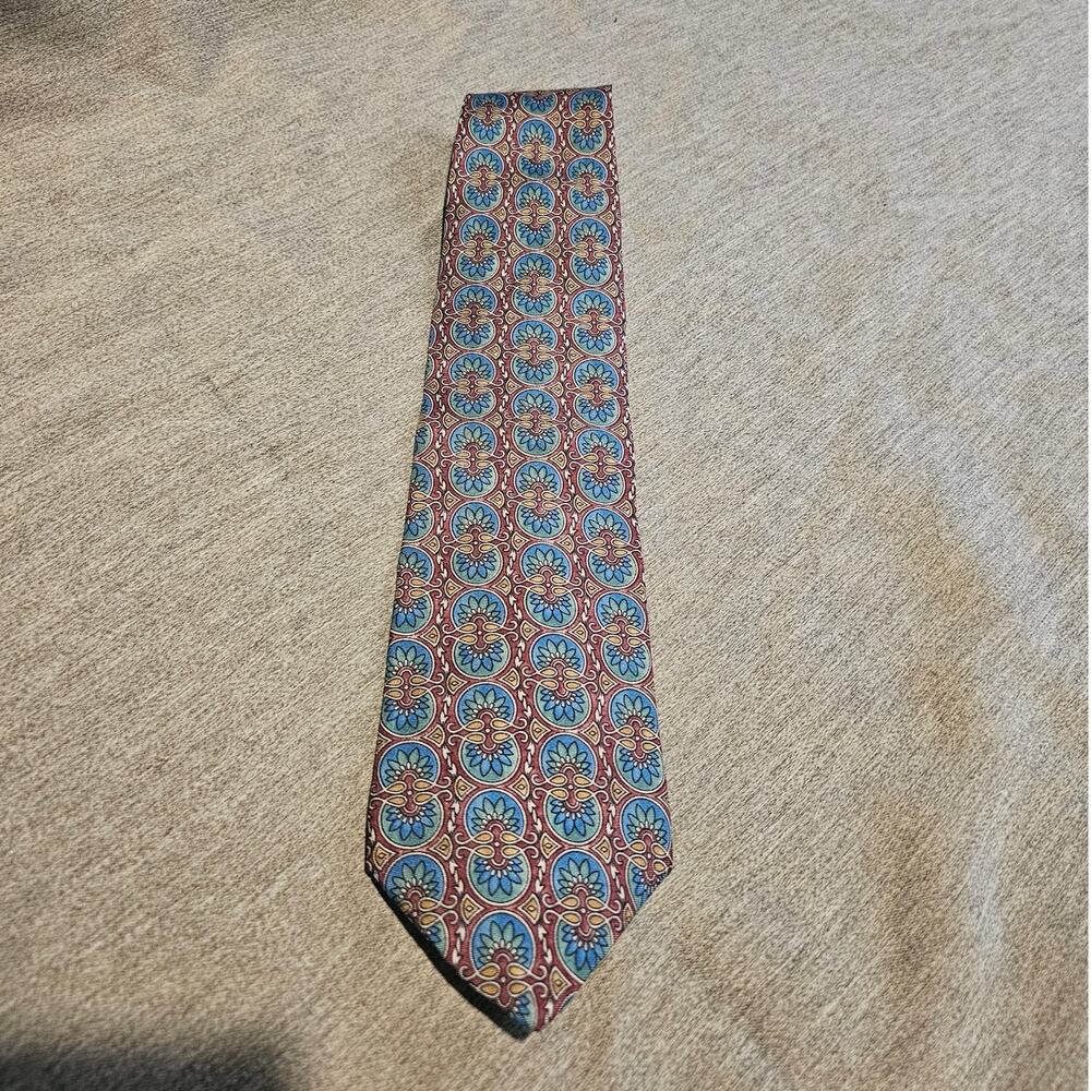 Christian Dior Tie Men Monsieur Teal Burgundy All Silk Necktie 57.5” USA Vintage